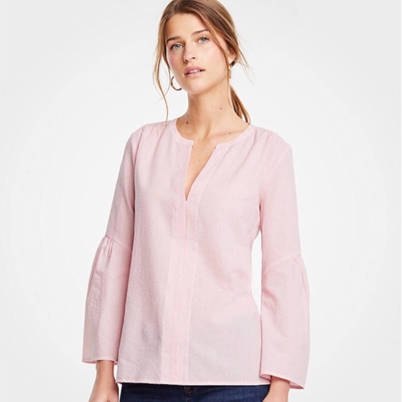 ANN TAYLOR Seersucker Long Sleeve Tunic - Picture 1 of 2